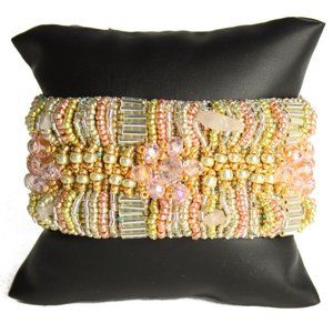 Czech Glass Bugle Bead Bracelet Metallic Pastels